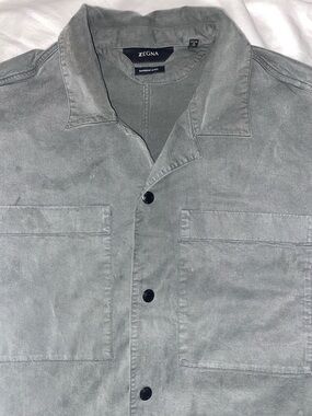 Z Zegna Men's Washed Gray Lightweight Shirt Jacket
